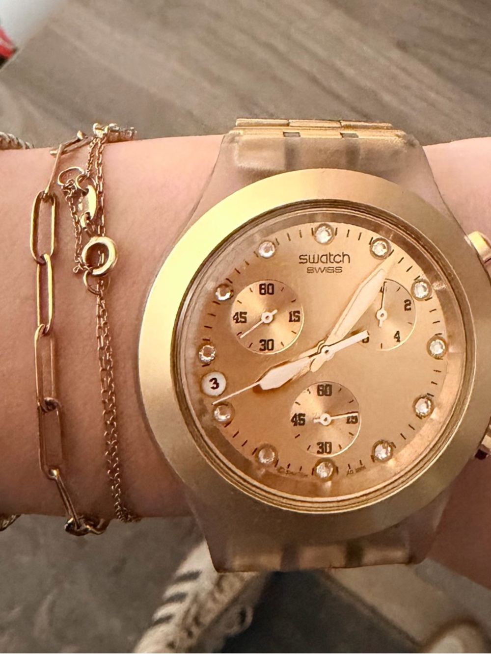 Vintage Swatch Chronograph Diaphane Gold Dial Watch